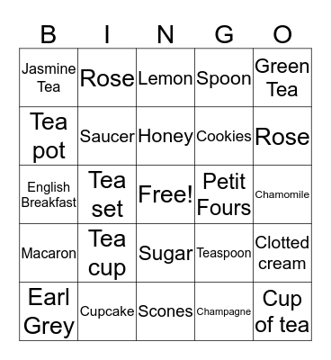 Tea Party Bingo Card