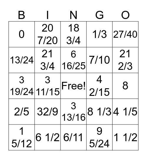 Add, Subtract, Multiply Fractions and Mixed Numbers Bingo Card