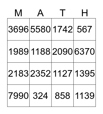 2 Digit Multiplication Bingo Card