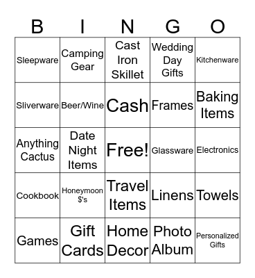 Bridal Shower Bingo Card