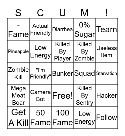 Scum Bingo Challenge Bingo Card