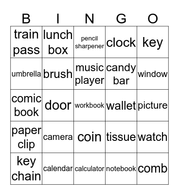My Things Bingo Card