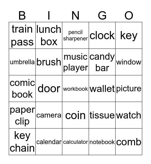 My Things Bingo Card