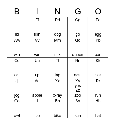Alphabet Bingo Card