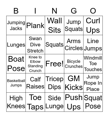 Ms. P's PE Bingo Fun Bingo Card