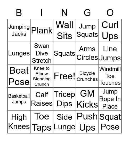 Ms. P's PE Bingo Fun Bingo Card