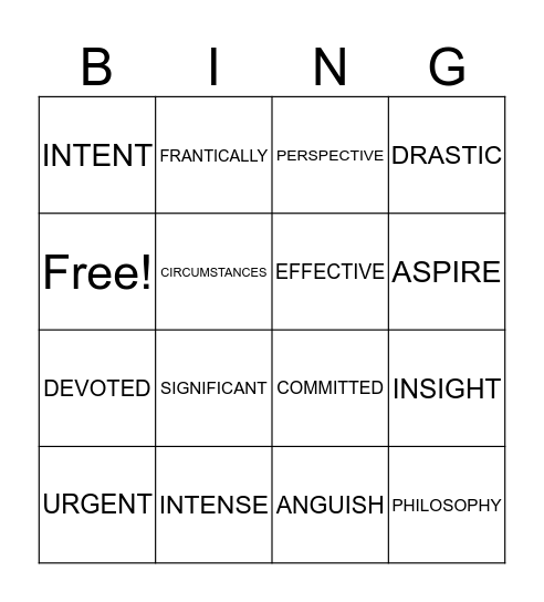 Survivors - Workshop 1 Vocabulary Words Bingo Card