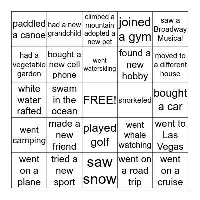 What I Did on My Summer Vacation Bingo Card