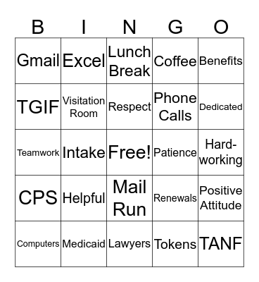 Work Place Bingo Card