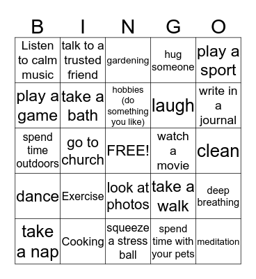 Coping with stress!  Bingo Card