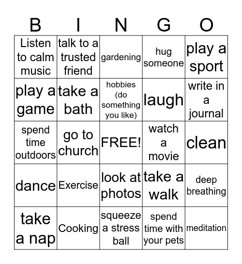 Coping with stress!  Bingo Card