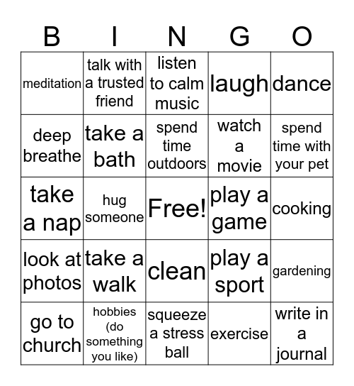 Coping with stress!  Bingo Card