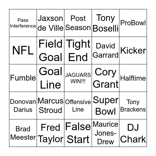 JAGUARS BINGO Card