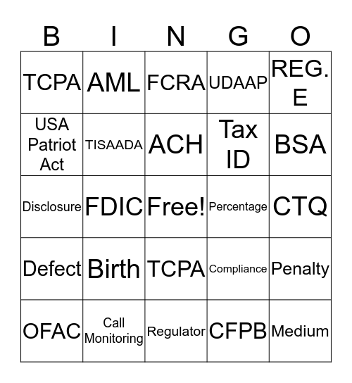 Compliance Bingo  Bingo Card