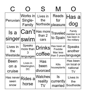 HOLA Mingle Bingo Card