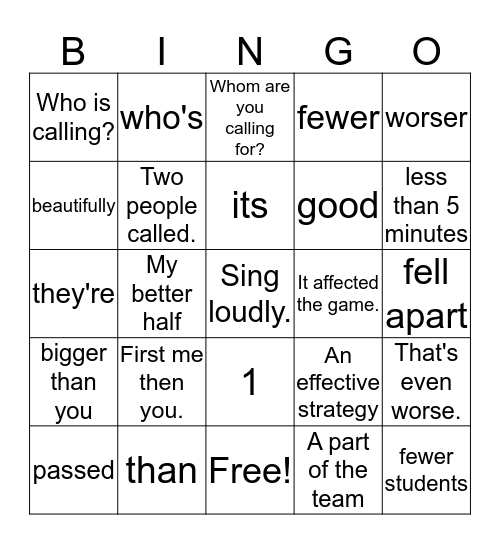Common Mistakes Bingo Card