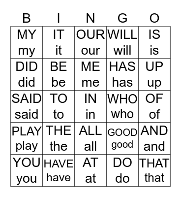 SIGHT WORDS Bingo Card