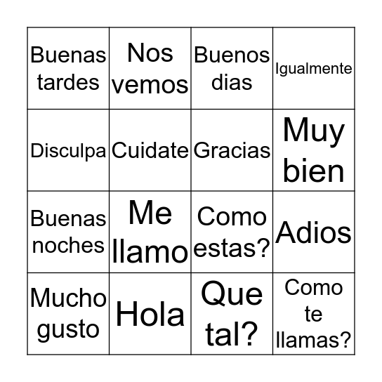 Saludos Bingo Card