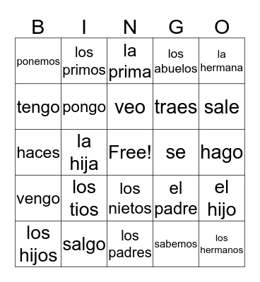 Spanish BINGO Card
