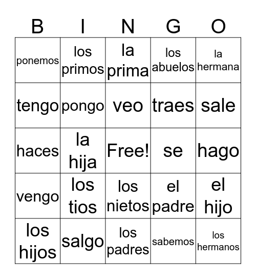 Spanish BINGO Card