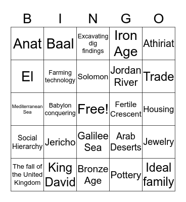 Ancient Israel Bingo Card