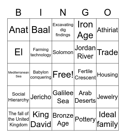 Ancient Israel Bingo Card