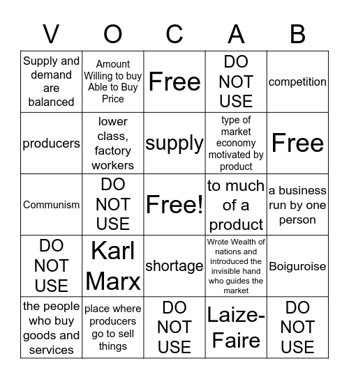 HISTORY VOCAB Bingo Card