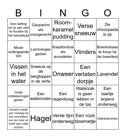 Spanje Bingo Card