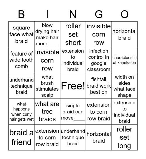 BRAIDING  Bingo Card