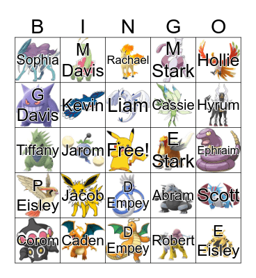 Family Poke'mon Bingo Card