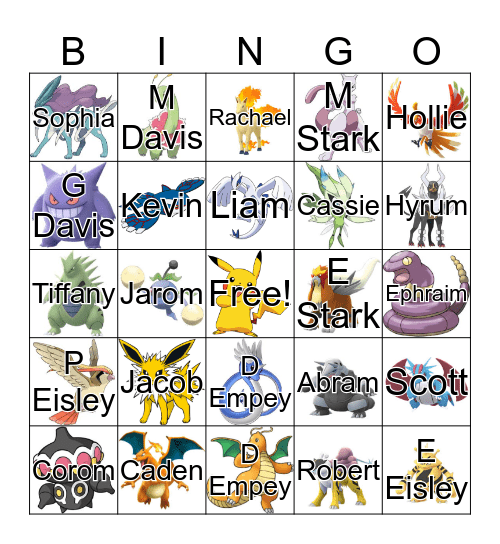 Family Poke'mon Bingo Card