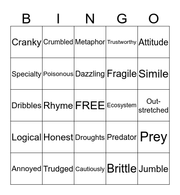 VOCABULARY BINGO Card