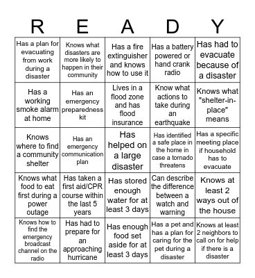 Are You Prepared? Bingo Card