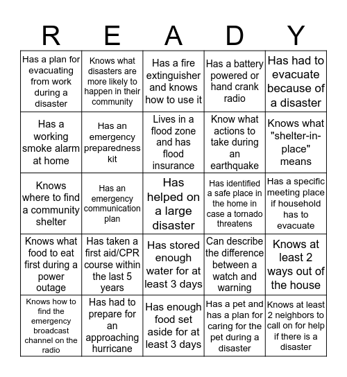 Are You Prepared? Bingo Card