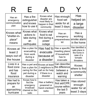 Are You Prepared? Bingo Card