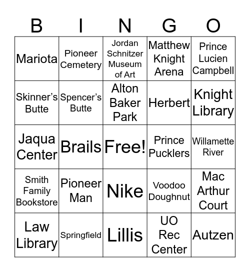 Eugene Bing-O Bingo Card
