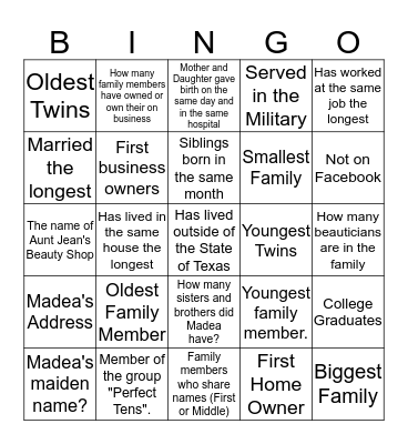 Mattie's Family Bingo Card