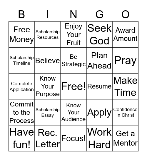 Scholarship BINGO: Believers Education Collaborative Edition Bingo Card