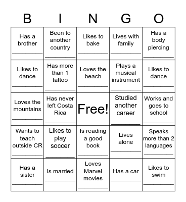 Name Bingo Card