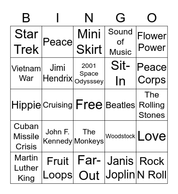 The 1960's Bingo Card