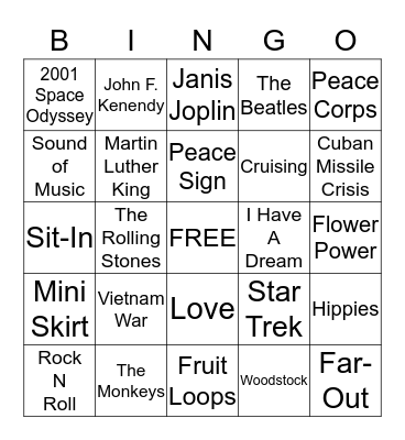 The 1960's Bingo Card