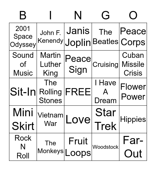 The 1960's Bingo Card