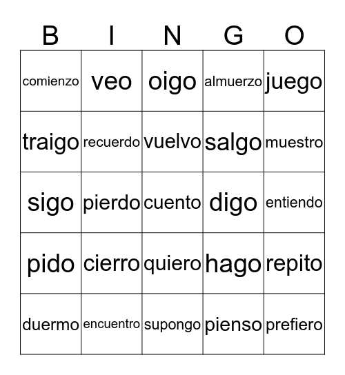 1-4 Verbs Bingo Card