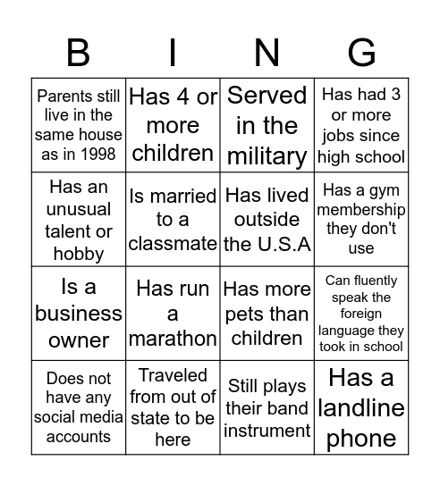 Find Someone Who... Bingo Card