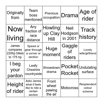 Oulton Park Bingo Card