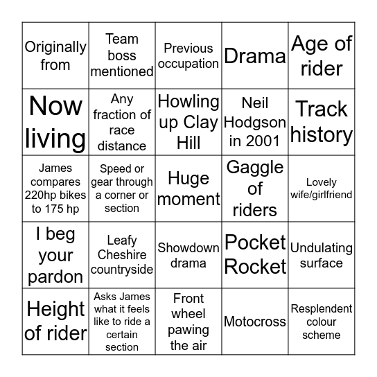 Oulton Park Bingo Card