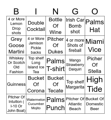 PFC BAR BINGO Card