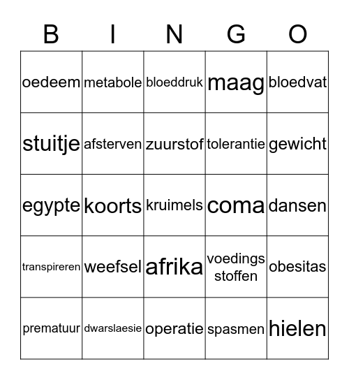 Decubitus Bingo Card