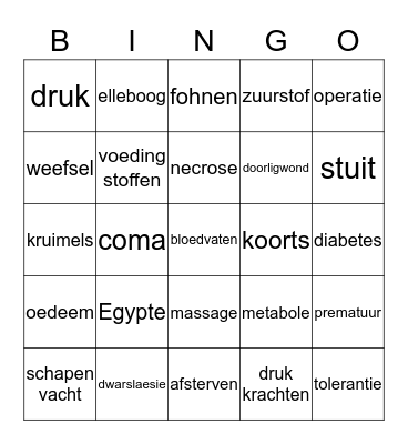 Decubitus Bingo Card