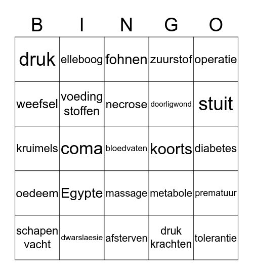 Decubitus Bingo Card